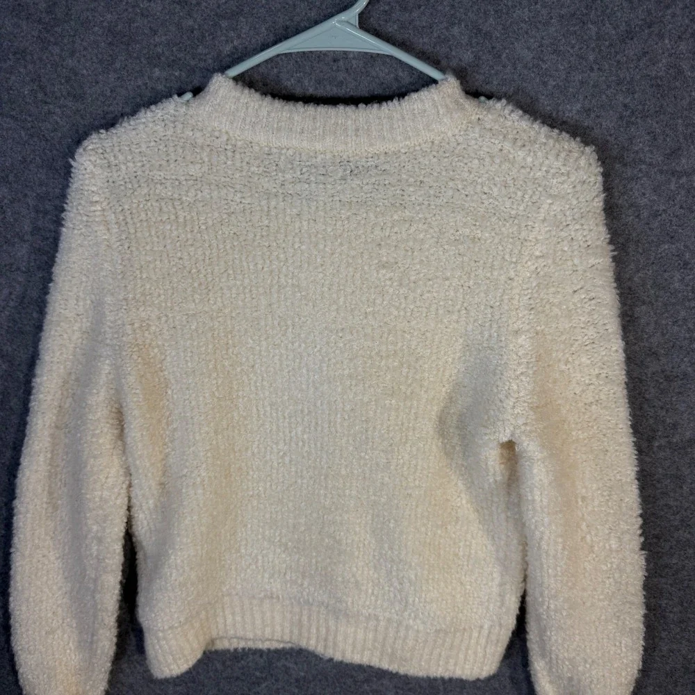 American Eagle Cream Fuzzy Gold Button Front Cardigan‎ Sweater XS Petite